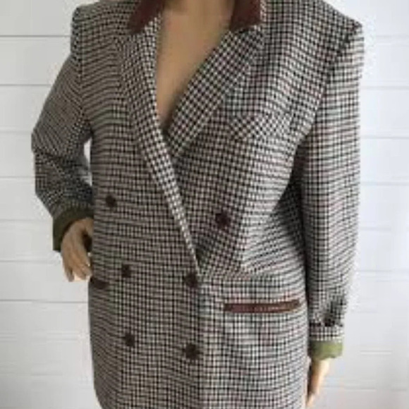 Vintage Tailored Double Breasted Herringbone Blazer Jacket Brown Tan - Picture 12 of 12